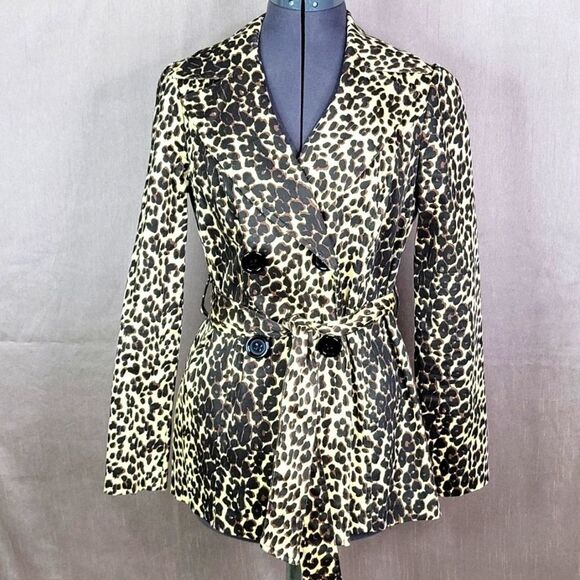 HEART & SOUL‎ Leopard Print Double Breasted Belted Lightweight Jacket Small - Picture 1 of 10